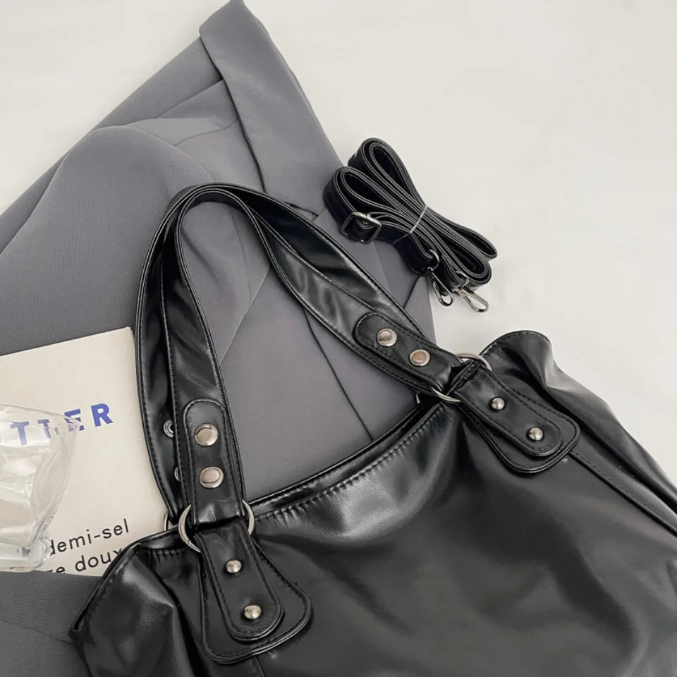 Retro Brand Roomy Shoulder Bag Female Luxury Solid Color Classic Crossbody Bag Large Capacity Style Soft PU Leather Tote Bag Quick Pick Grocers