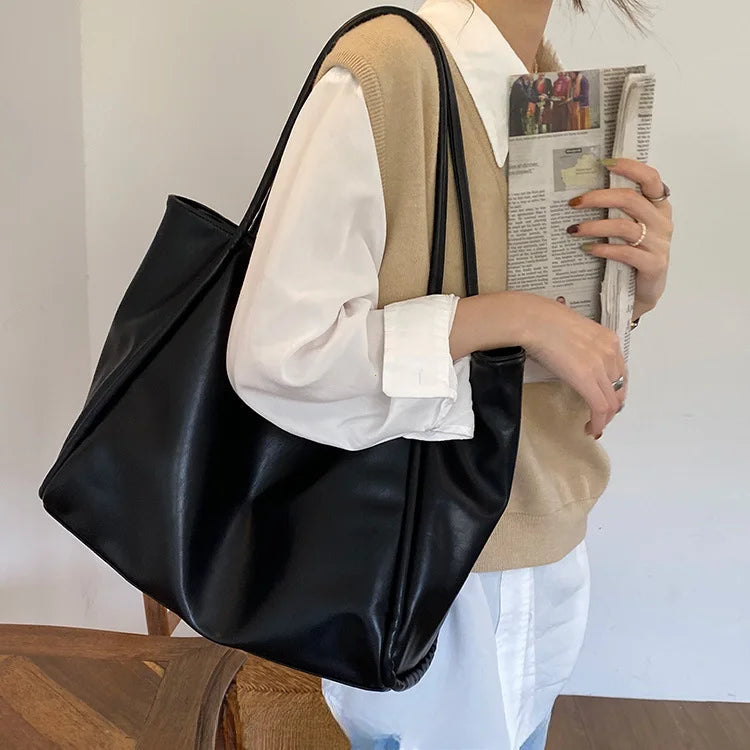 Portable Texture Tote Bag for Women, Shoulder Underarm Bag, Commuting Bag, Large Capacity, Niche Design, Autumn Winter Handbags Quick Pick Grocers