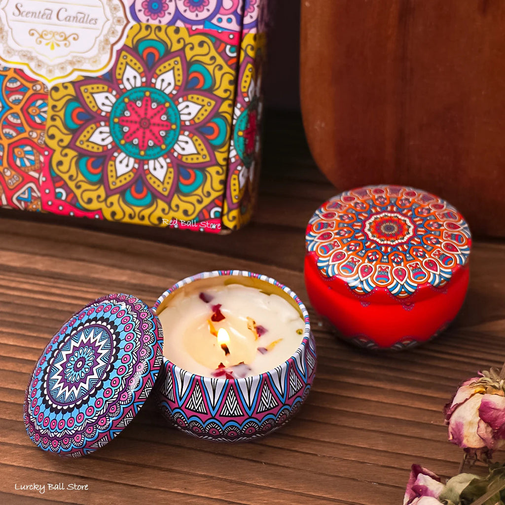 4Pcs/Box Scented Candle Set Gift Islamic Arabian Patterns Fragrance Candle Jar DIY Smokeless Couples Romantic Incense Candles Purest Peak Salt