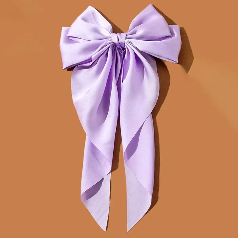 Korean Accessories Hair Clips for Women Girls Big Bowknot Solid Satin Long Ribbon Bows Spring Clamp Barette Cheveux Femme 2023 Quick Pick Grocers
