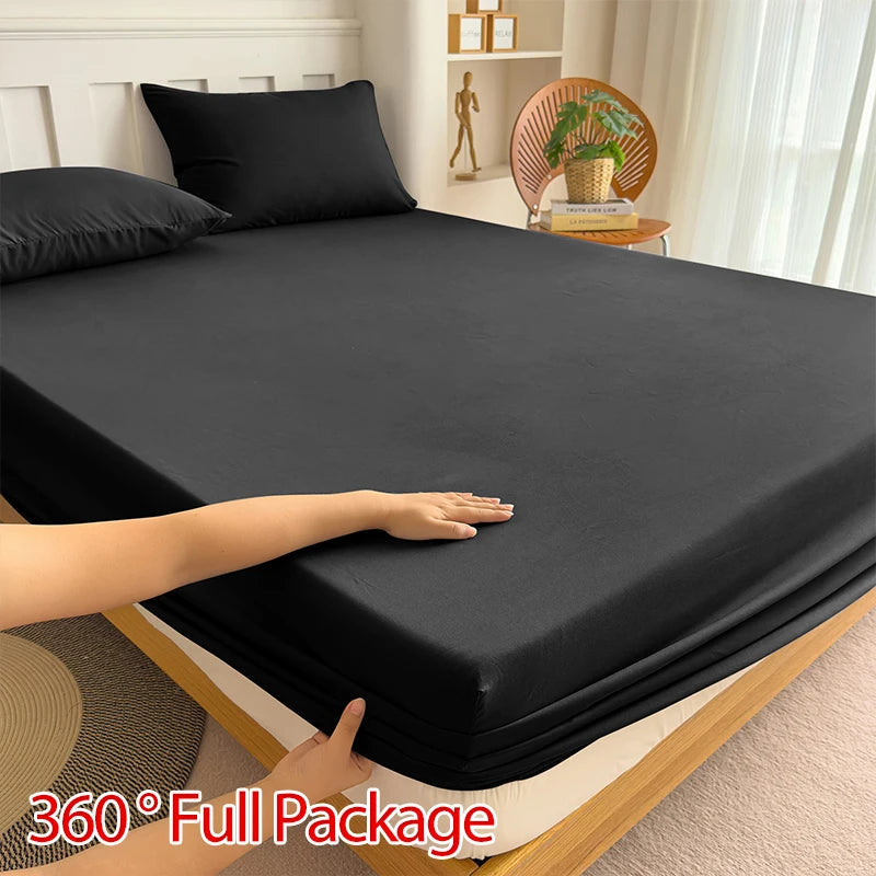 High Quality Fabric Fitted Sheet With Elastic Band Solid Color Mattress Sheet for King Queen Bed 150x200 180x200 200x220cm 1PC Quick Pick Grocers