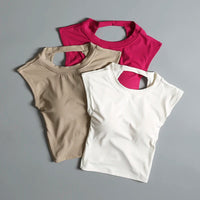 Sexy Short Backless Fixed Chest Pad Sports T-shirt Vest Women's Tight Fitting Quick Drying Slimming Yoga Suit Top Clothing Quick Pick Grocers