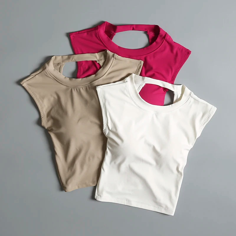 Sexy Short Backless Fixed Chest Pad Sports T-shirt Vest Women's Tight Fitting Quick Drying Slimming Yoga Suit Top Clothing Quick Pick Grocers