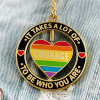 Courage Rotating Keychain Gay Pride Rainbow Key Ring LGBTQ Pendant It Takes A Lot Of Courage To Be Who You Are Quick Pick Grocers