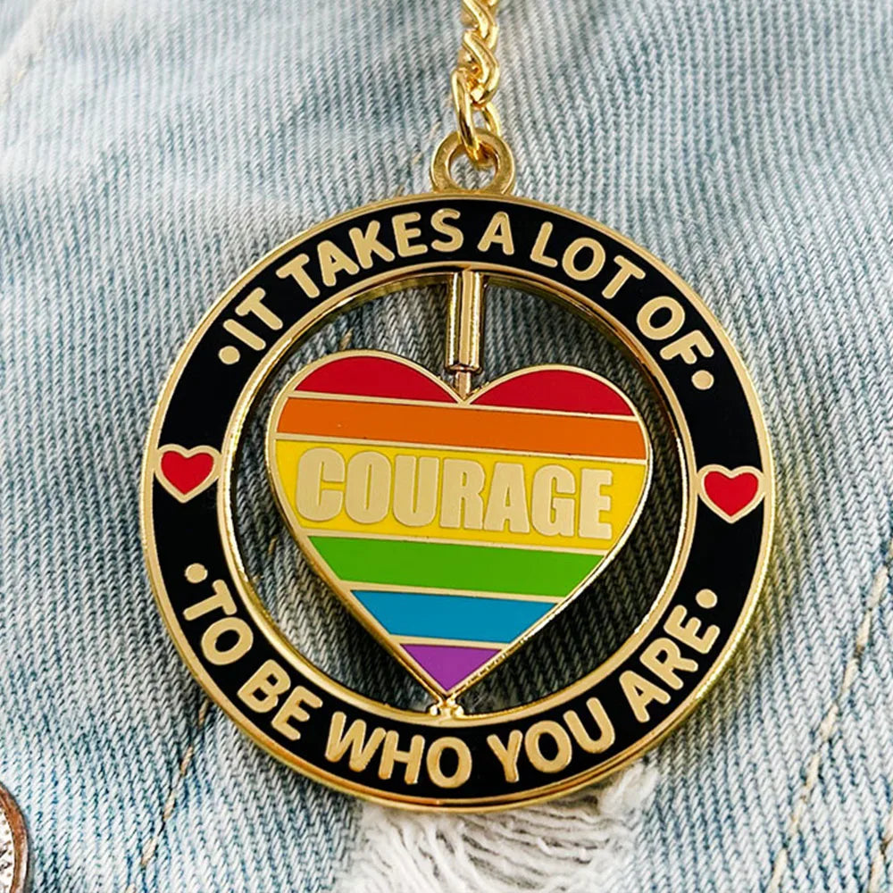 Courage Rotating Keychain Gay Pride Rainbow Key Ring LGBTQ Pendant It Takes A Lot Of Courage To Be Who You Are Quick Pick Grocers