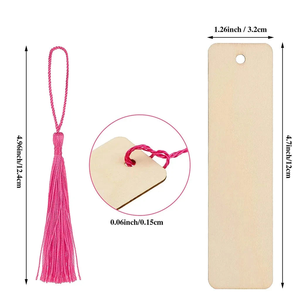 10/20/60Pcs Wood Bookmark Bulk Blank Hanging Label Wooden Bookmarks Sign Unfinished Label Ornaments With Tassel Ropes DIY Crafts Econic Blanks