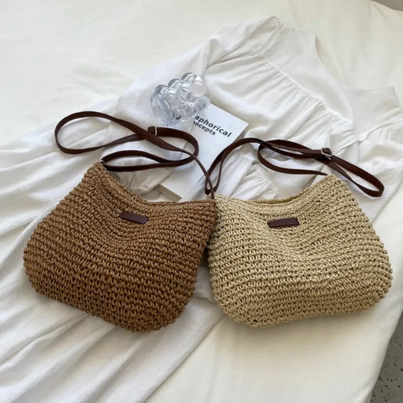 Ladies Fashion Summer Straw Crossbody Bag Women Beach Holiday Shopping Woven Shoulder Handbag Messenger Purses For Women Bags Quick Pick Grocers