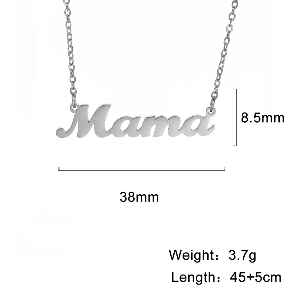 Skyrim Mama Letter Pendant Necklace for Women Stainless Steel Neck Chain Choker Trendy Family Jewelry Mother's Day Gift for Mom Quick Pick Grocers