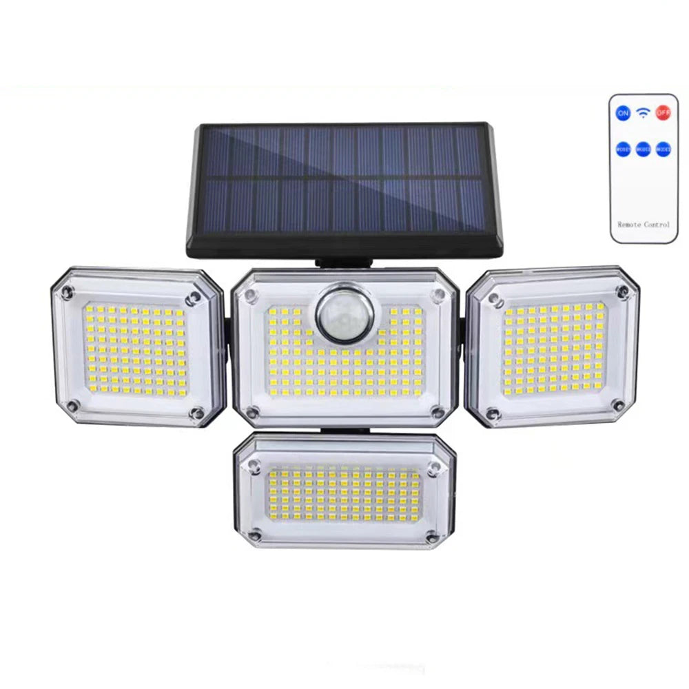 1 PACK Outdoor Motion Sensor Lamp, 4-Head Solar Power Light, 122 LED Solar Light, Flood Lights ,3000 Lumens,270° Lighting  Range Econic Blanks