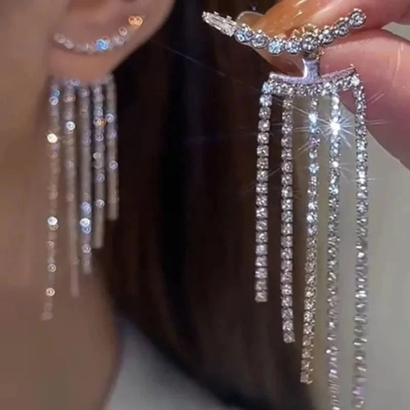 2024 New Simple Stars Tassel Earrings for Women Korean Charm Delicate Shiny Rhinestone Drop Earring Fashion Wedding Gift Jewelry Econic Blanks
