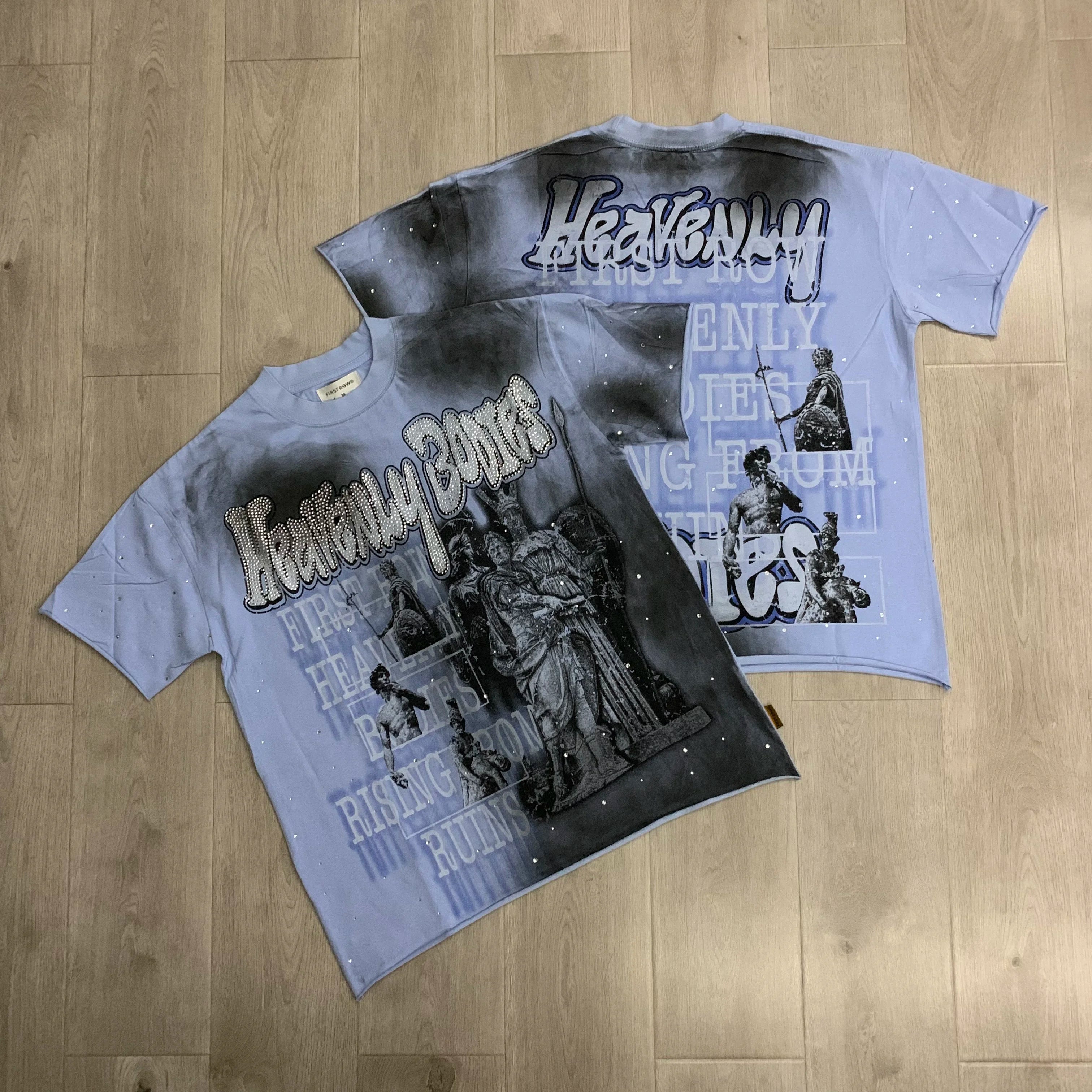 Streetwear Vintage Washed Diamond Cropped Tee for Men Crew Neck Short Sleeve Loose Cotton Rhineston Tshirts Oversized Quick Pick Grocers
