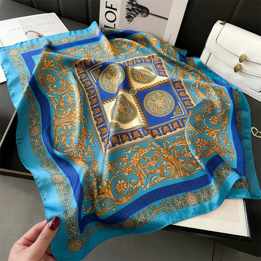 New Four Seasons Fashion Print Silk Square Scarf 70x70cm Fashionable Four Seasons Headband Luxury Sunscreen Shawl Bandannas Quick Pick Grocers