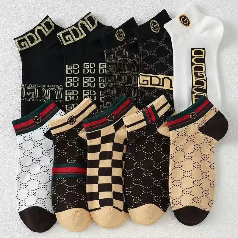 5/10/20 Pairs Winter Socks Men Short Breathable Luxury Socks Designer Brand Low-Cut Fashion Trendy Ankle Socks Geometric Pattern Quick Pick Grocers