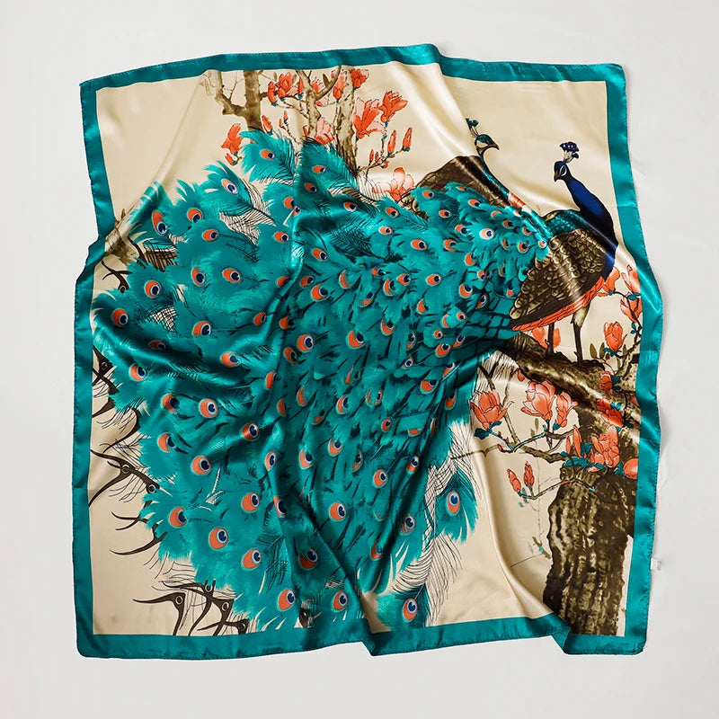 Handkerchiefs Hair Silk Scarf 90*90cm Print Satin Big Square Silk Scarves Shawls for Women Luxury Brand Designer Hijab Headband Quick Pick Grocers