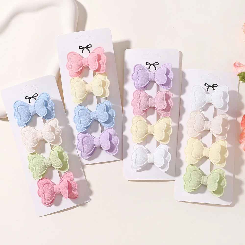 4Pcs/set Candy Colored Hair Clip Set for Girls Double Layered Bow Cute Bangs Hair Pin Cotton Safe Children's Hair Accessories Purest Peak