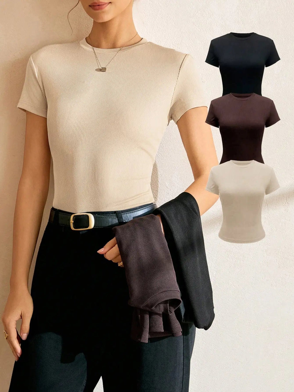 Women's Solid Color Short Sleeve T-Shirt, Minimalist Basic Top for Summer Quick Pick Grocers