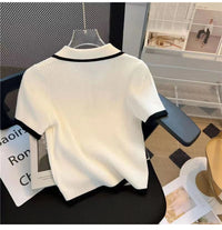 Ice silk knitted short sleeved T-shirt for women's summer 2024 new fashionable and stylish polo shirt top Quick Pick Grocers