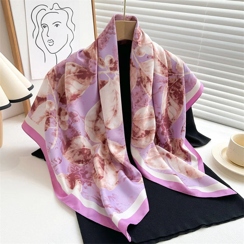 90*90Cm Square Scarf Twill Silk Feeling Women Head Shawls and Wraps Luxury Hair Tree Print Neck Scarves Hijab Bandana Pashmina Quick Pick Grocers