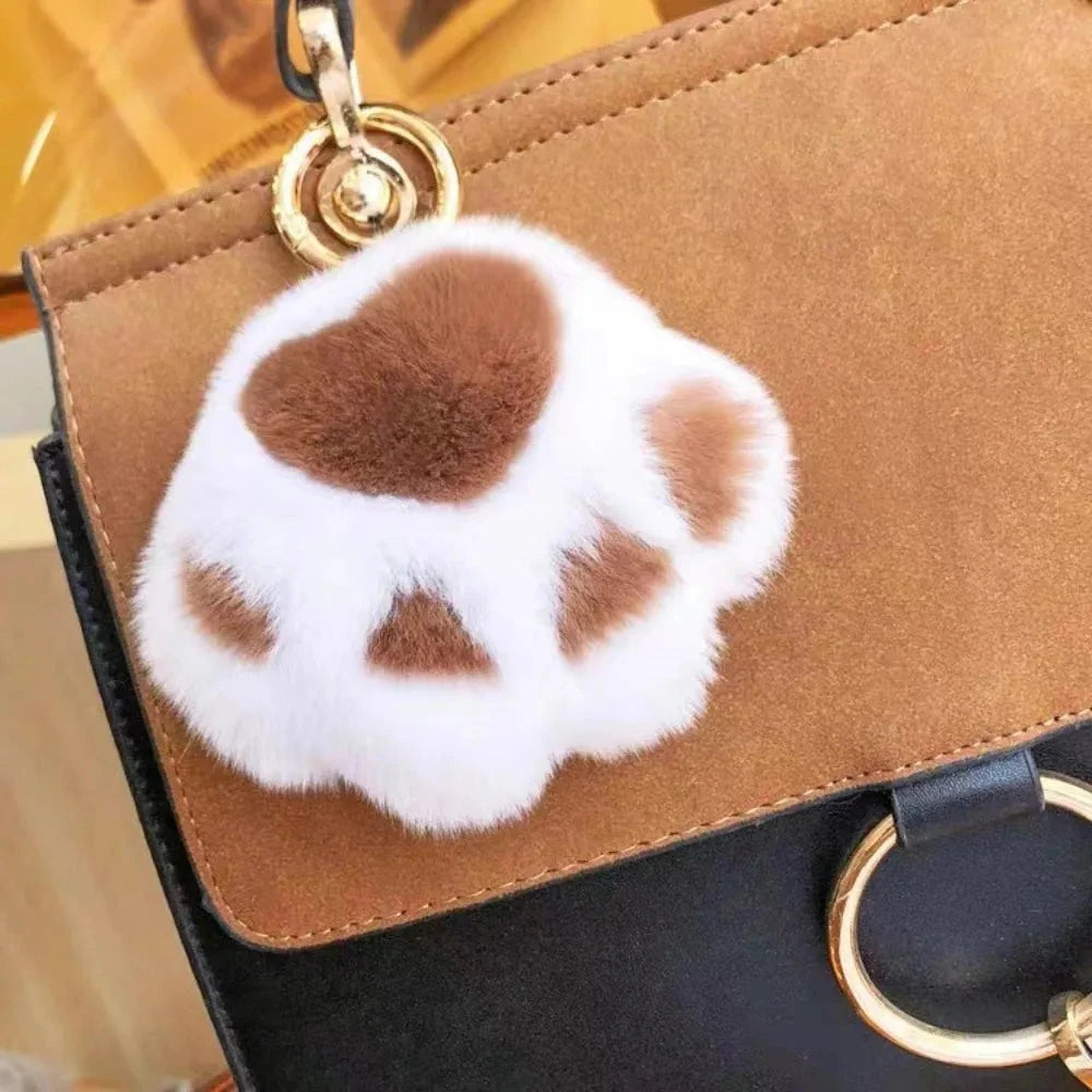 Cat Paw Pendant Keychain Couple Keychain Fluffy Faux Fur Keychain Charm Cute Soft Plush Toy Key Ring Backpack Car Key Pendant Econic Blanks