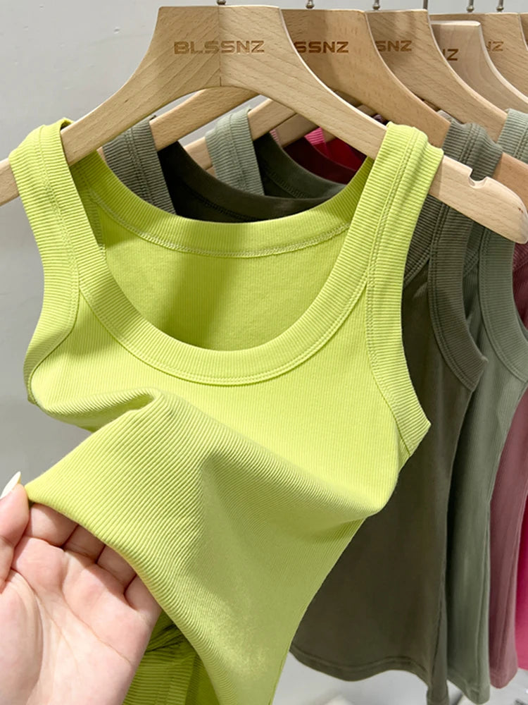 zjaiss Women Solid Round Neck Ribbed Tank Top Camisole Women 2026 Summer Basic Elastic Tank Top O Neck Solid Tank Top Quick Pick Grocers