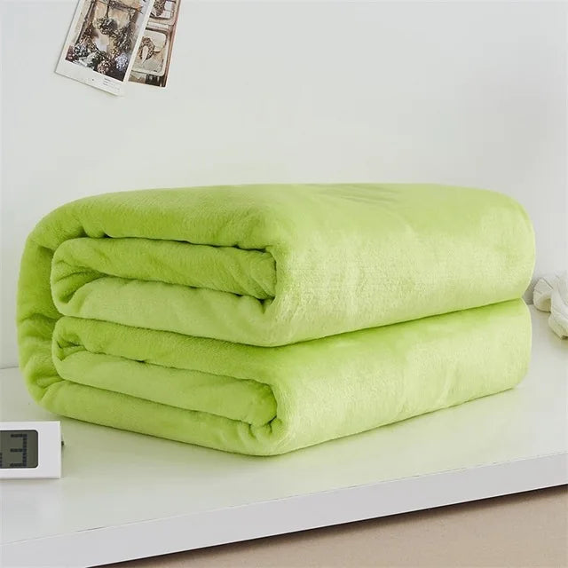 230GSM Coral Fleece Flannel Blankets For Beds Solid Blue Pink Soft Warm Thin Bedspread Sofa Cover Faux Fur Plaid Blanket Purest Peak