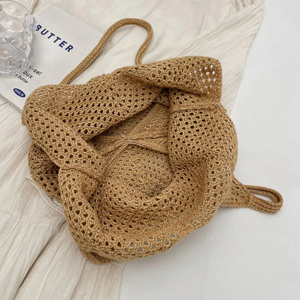 Women Knitting Shoulder Bag Large Capacity Knitting Underarm Bag Solid Crochet Tote Handbag Summer Mesh Beach Bag Hobo Bag Econic Blanks