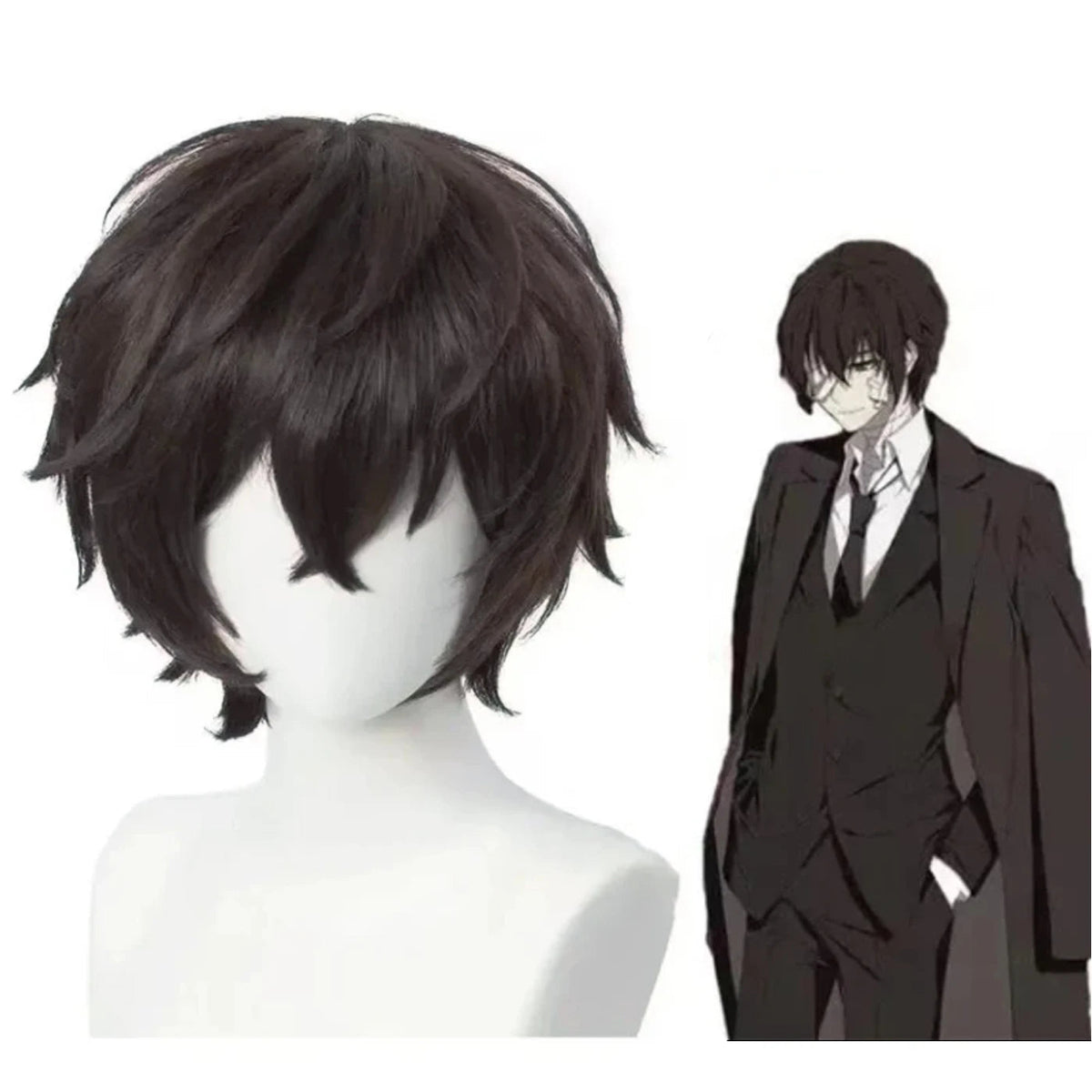 High Quality Dazai Osamu Cosplay Wig Anime Bungo Stray Dogs Cosplay Short Brown Heat Resistant Synthetic Hair Wigs Quick Pick Grocers