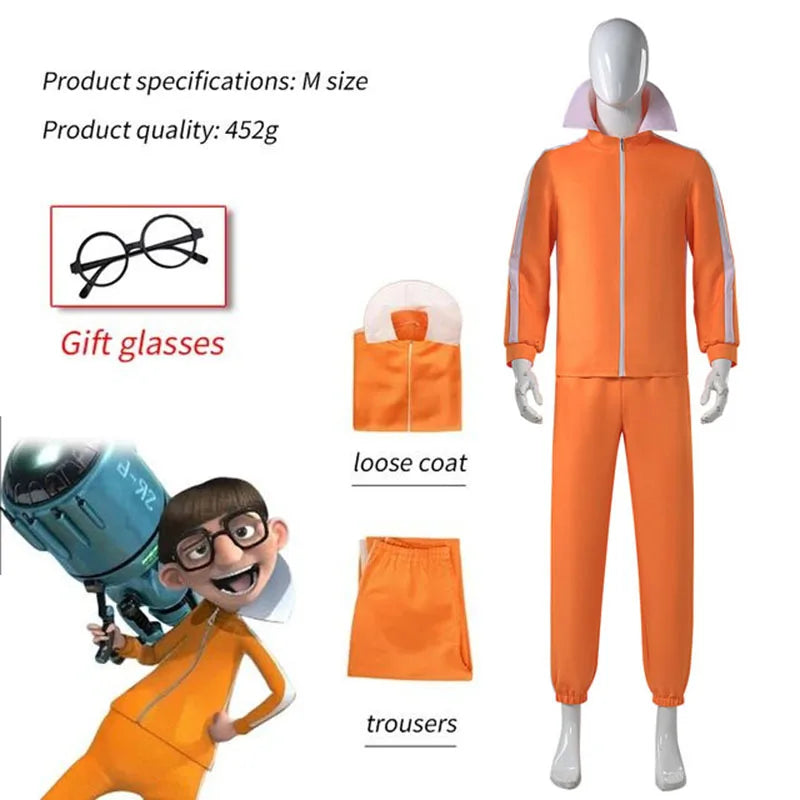Movie Vector Cosplay Costume Orange Jakect Pant Glasses Outfits Set Halloween Fancy Suit Party Suit Quick Pick Grocers