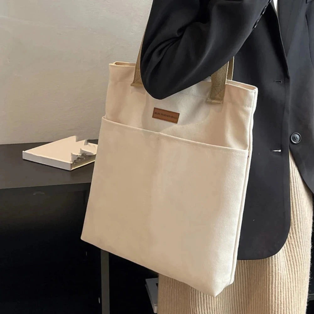 1Pc Women's Tote Bag Canvas Sewing Thread Large Capacity Advanced Sense Handbag Convenient Practical Female's Commuter Bag Econic Blanks