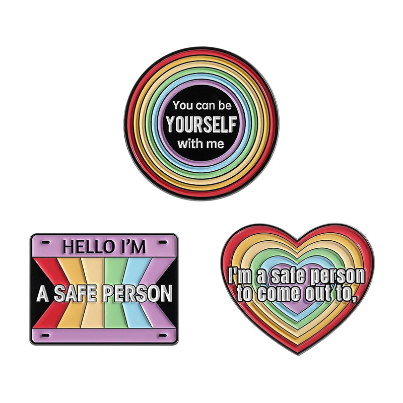 LGBTQ Pride Collect You Are Safe With Me Enamel Pins Rainbow Spaceship UFO Shield Cat Brooches Lapel Badges Jewelry Lover Gifts Quick Pick Grocers
