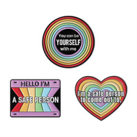 LGBTQ Pride Collect You Are Safe With Me Enamel Pins Rainbow Spaceship UFO Shield Cat Brooches Lapel Badges Jewelry Lover Gifts Quick Pick Grocers