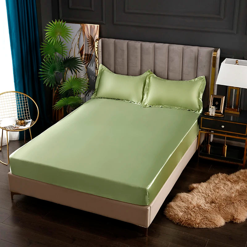 Solid Color Fashion Satin Fitted Sheet Rayon Mattress Cover with Elastic Band Bed Sheet for Bedding 140x200 160x200 Quick Pick Grocers