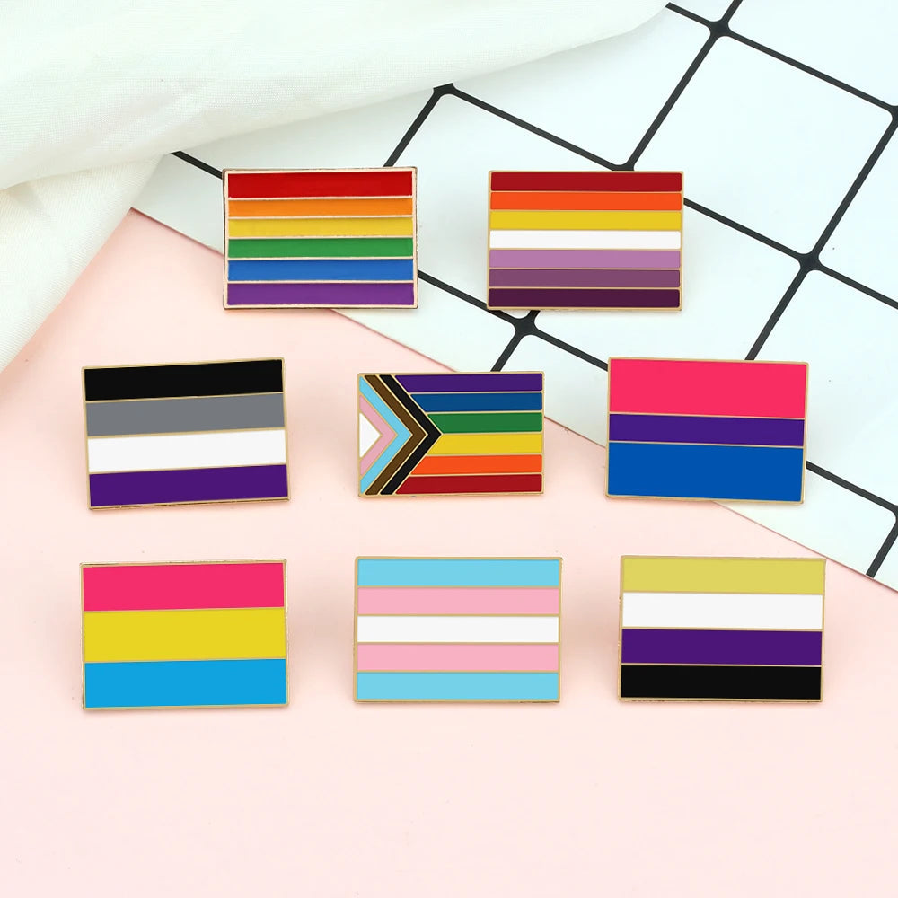 Asexual Gay Lesbian Enamel Brooches LGBT Pride Non-binary Trans Backpack Badge Rainbow Rectangle Lapel Pin Jewelry Friends Gifts Quick Pick Grocers