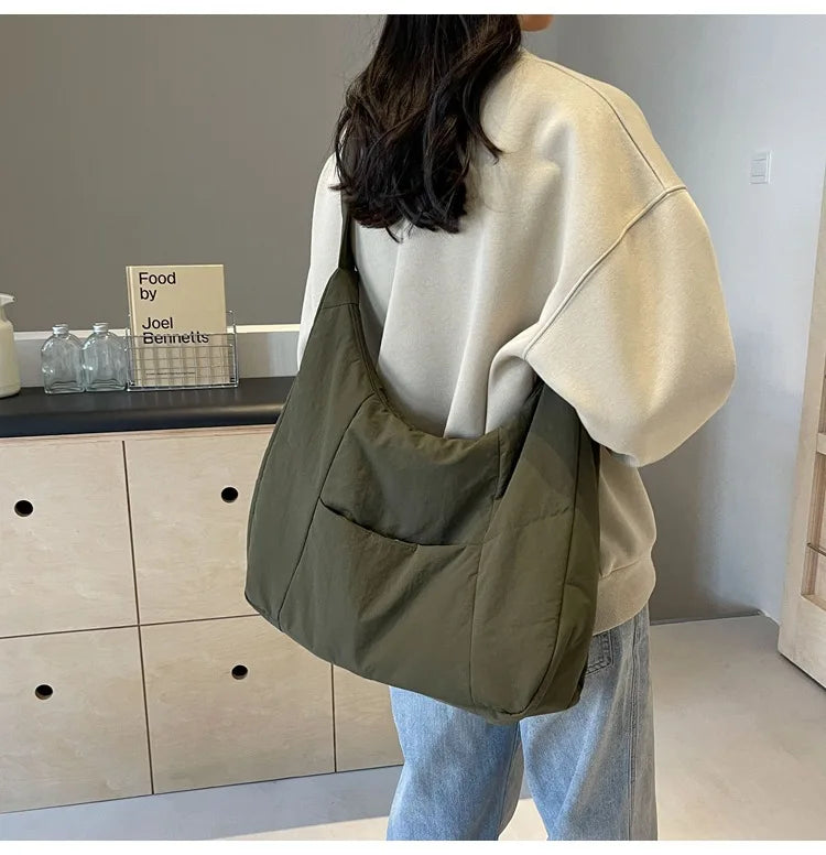 Trendy Women's Soft Cloth Shoulder Bag Solid Color Student 2026 Spring Y2k Casual Style Big Handbags Crossbody Bags for Women Quick Pick Grocers