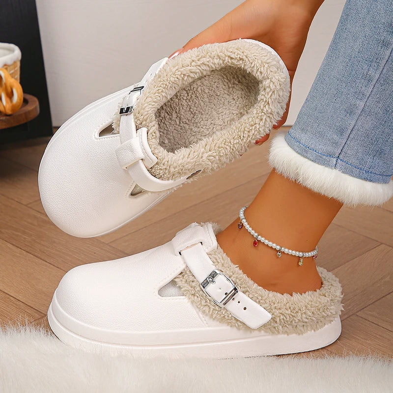 Winter Warm Fluffy Clogs Slippers Women Eva Waterproof Non Slip Home Slides Woman Lightweight Soft Sole Fuzzy Cotton Slippers Purest Peak