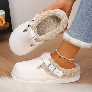 Winter Warm Fluffy Clogs Slippers Women Eva Waterproof Non Slip Home Slides Woman Lightweight Soft Sole Fuzzy Cotton Slippers Purest Peak