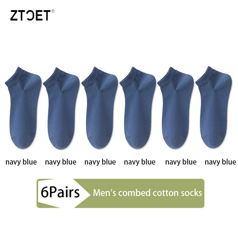 6Pairs High Quality Men Combed Cotton Socks Short Breathable Odor proof and antibacterial Business Spring Summer for Male sock Quick Pick Grocers