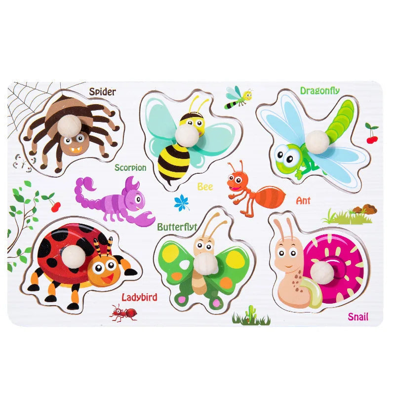 Baby Wooden Puzzles Montessori Toys 1 2 3 Years Toddler Toys Hand Grab Board Alphabet Number Cognition Learning Educational Toys Quick Pick Grocers