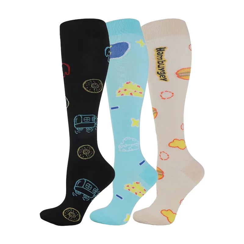 58 Styles 3 Pairs/Pack Compression Socks Knee High 30MmHg  Women Men Sports Socks Edema Diabetes Varicose Veins Running Socks Quick Pick Grocers