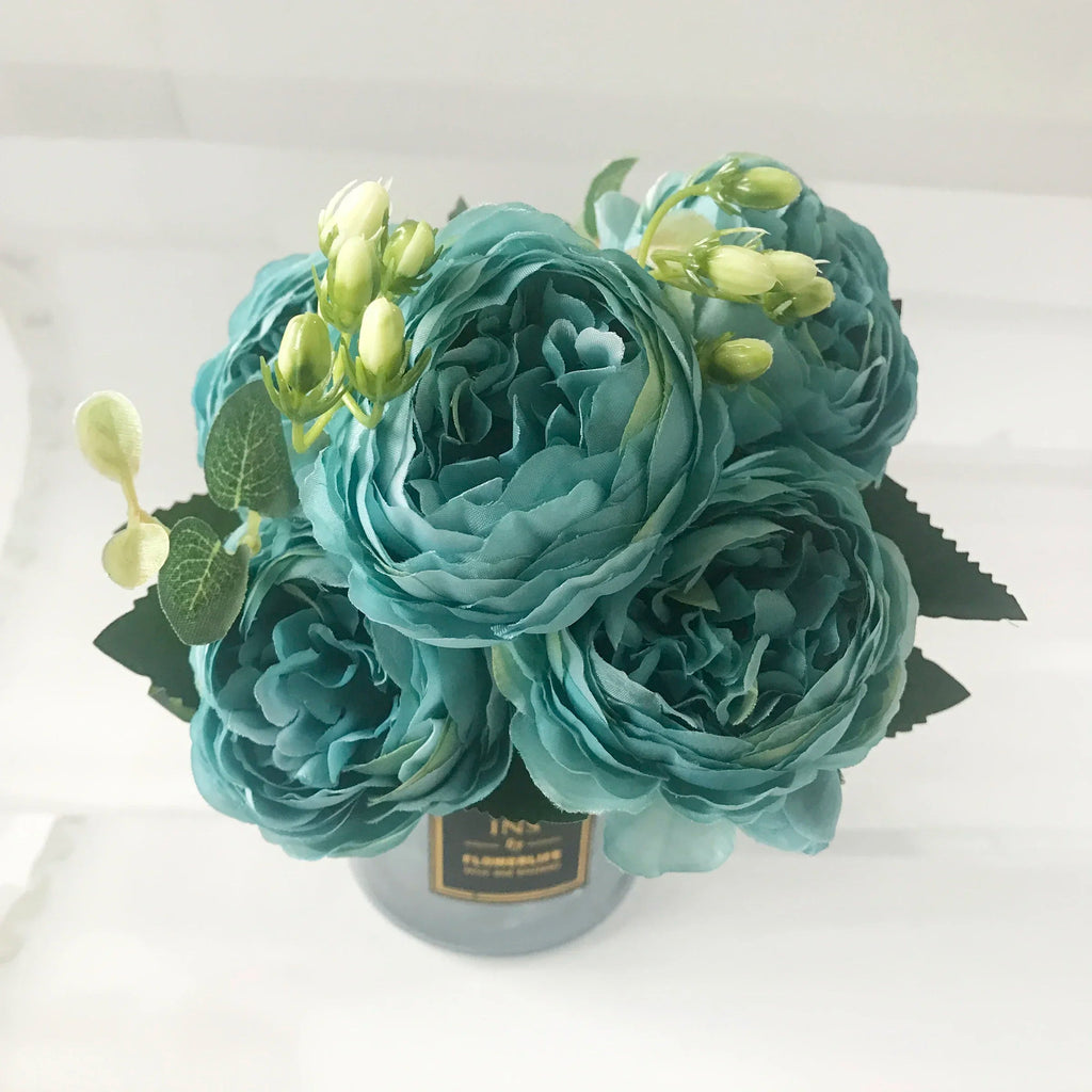 30cm Rose Pink Silk Peony Artificial Flowers Bouquet 5 Big Head and 4 Bud Cheap Fake Flowers for Home Wedding Decoration indoor Quick Pick Grocers