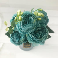 30cm Rose Pink Silk Peony Artificial Flowers Bouquet 5 Big Head and 4 Bud Cheap Fake Flowers for Home Wedding Decoration indoor Quick Pick Grocers