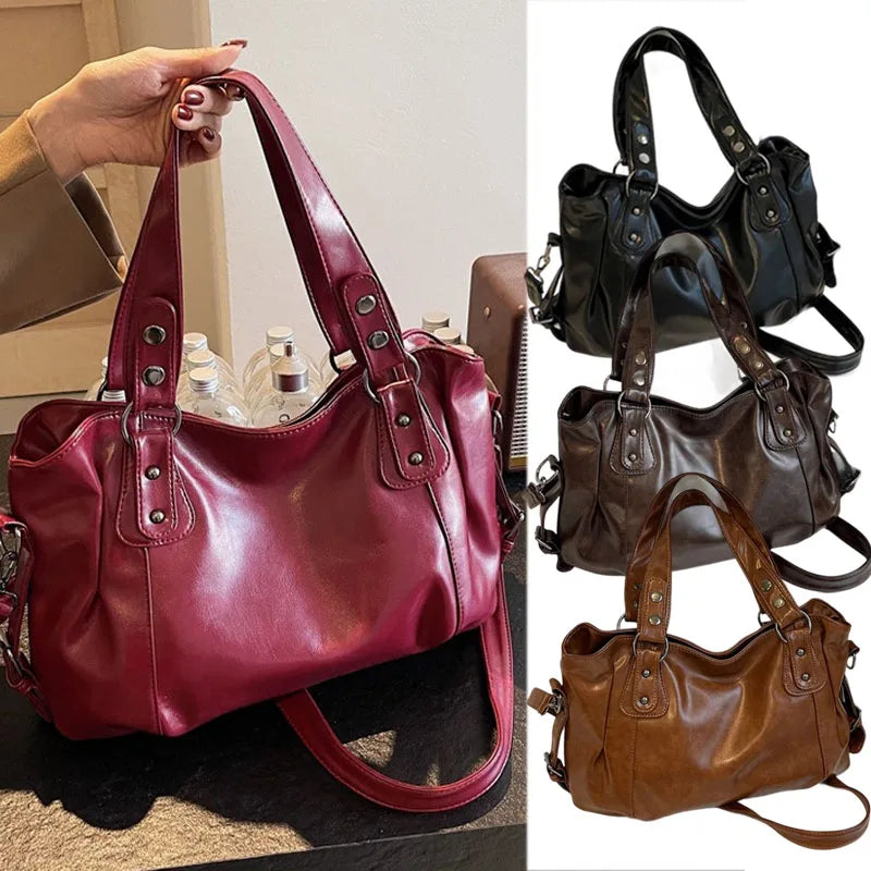 Fashion Classic Versatile Commuter Shoulder Bag Large Capacity Retro Handbags Travel Tote Bags Zipper Opening Women Shopping Bag Quick Pick Grocers
