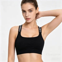 Sports Underwear Women Yoga Fitness Seamless Crop Top Wide Letter Straps Comfortable Workout Activewear Back Without Underwire I Quick Pick Grocers