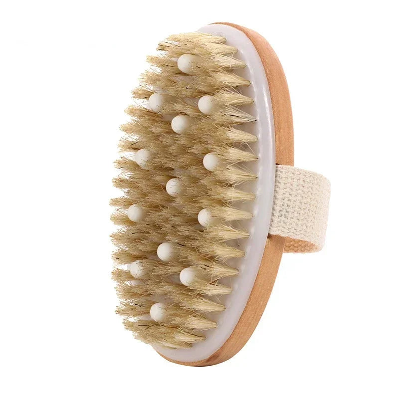 2 In 1 Dry Skin Body Massage Brush Natural Bristle Dead Skin Remover Anti Cellulite Exfoliates Blood Circulation Massage Tools Quick Pick Grocers