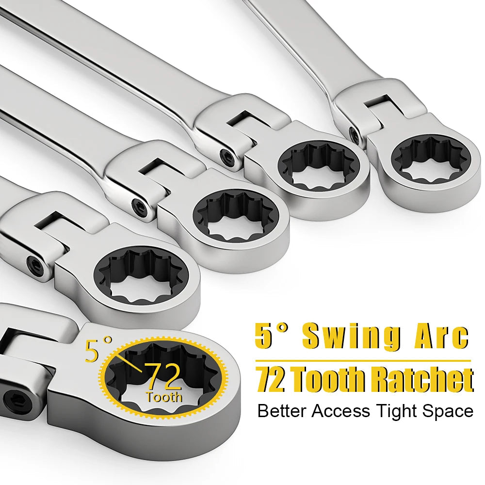 8pcs 72-Tooth Durable Ratchet Wrench Set Metric 8-19mm Multi-Function for Garage Home DIY Repair Maintenance Ideal Party Gift Quick Pick Grocers