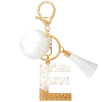 Creative Resin Initials White Fringe Fur Ball Women Keychain A-Z Letter Pendant Handbag Decor Car Key Ring Jewelry Gift Quick Pick Grocers