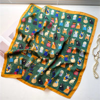2025 Silk Shawl Print Headscarf Cat Hair Wrap Neckerchief Female Satin Square Scarf For Women Headband Foulard Hijab Bandana Quick Pick Grocers
