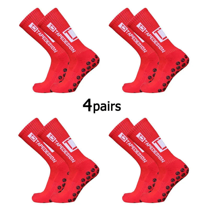 4Pairs/Lot 2024 New ANTI SLIP Tapedesign Football Socks Mid Calf Non-Slip Soccer Sport Cycling Sports Mens Sock EU38-45 Quick Pick Grocers