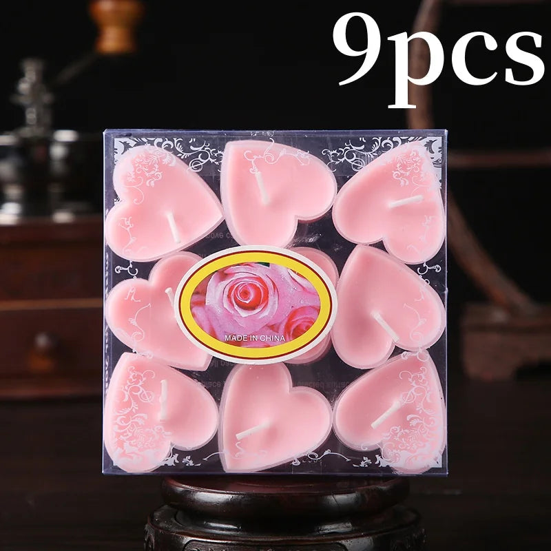 9pcs Heart-shaped Scented Tea Candles Valentine's Day Romantic Love Candle Proposals Wedding Anniversary Decorative Candle Econic Blanks