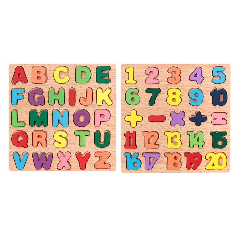 Colorful Alphabet Number Wooden Puzzles Kids Intelligent Matching Game Preschool Children Early Educational Toys Quick Pick Grocers